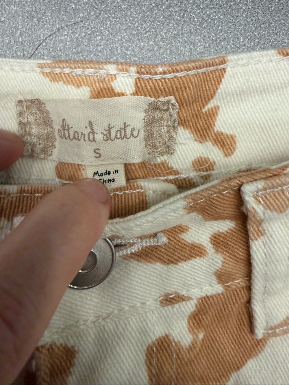 Altar'd State Tan Cow-Print Denim Shorts - Picture 2 of 3